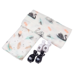 2 Pack Baby Muslin Swaddle Blankets, 100% Cotton, Receiving Blankets,47''x 47'' with Pram clips, Konjac Sponge Set